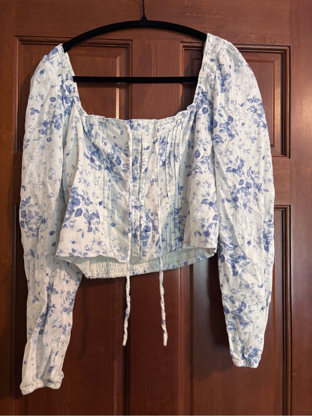 Joie Light Blue Floral Square-Neck Peasant Blouse